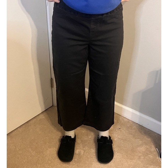 Eileen Fisher Pants - Eileen Fisher Wide Leg Stretch Black Jeans Cropped F9GDD-P4263 Medium NWT $238